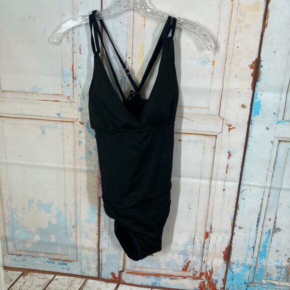 All Sure Women's size M Black Halter Ruched waist One piece swimsuit NWT - Picture 10 of 16